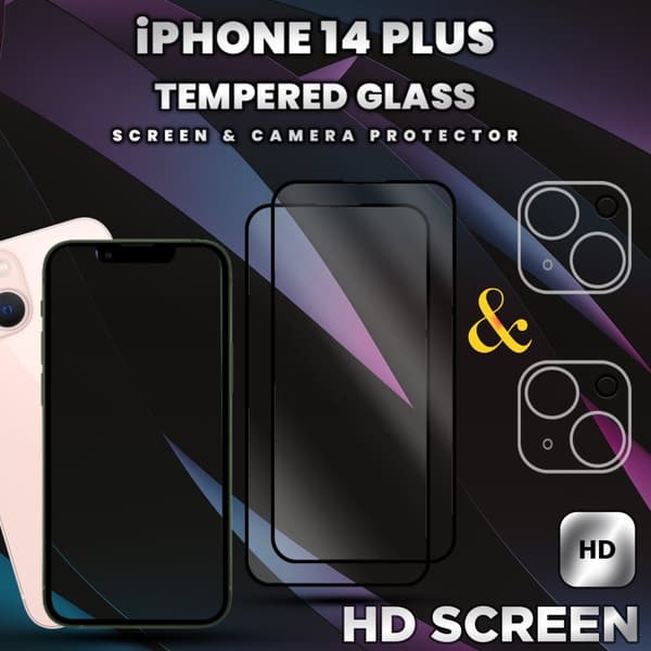 2-Pack iPhone 14 Plus -Skärmskydd & 2-Pack linsskydd-Härdat glas