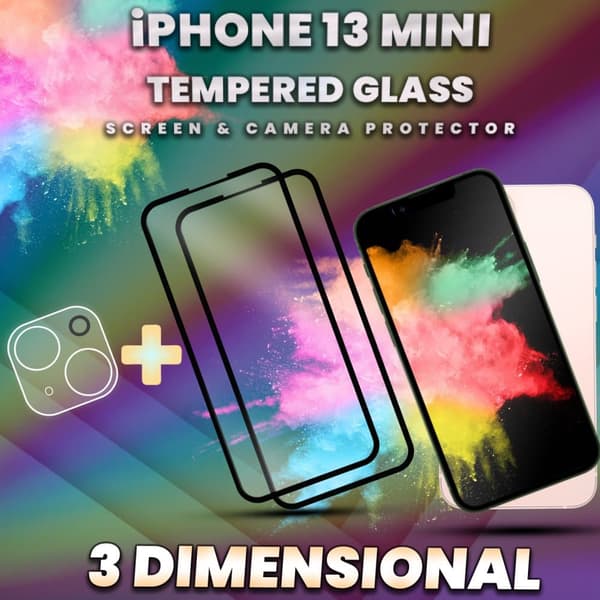 2-Pack iPhone 13 Mini - Skärmskydd & 1-Pack linsskydd - 9H Glas