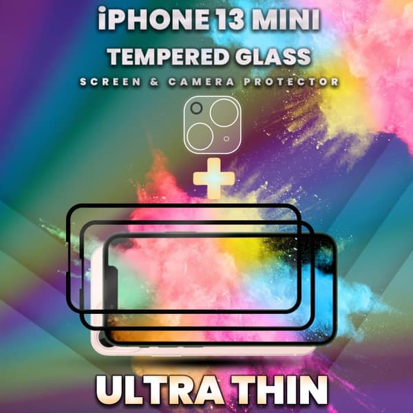 2-Pack iPhone 13 Mini - Skärmskydd & 1-Pack linsskydd - 9H Glas