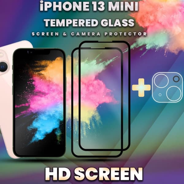 2-Pack iPhone 13 Mini - Skärmskydd & 1-Pack linsskydd - 9H Glas