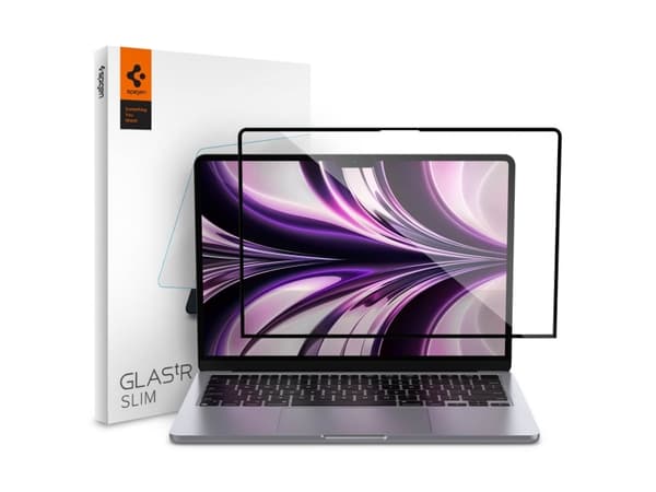 Spigen AGL05504, Skärmskydd för bärbar dator, Svart, Transparent, Apple, Macbook Air 13.6" M2 (2022), Härdat glas, Monokromatiskt