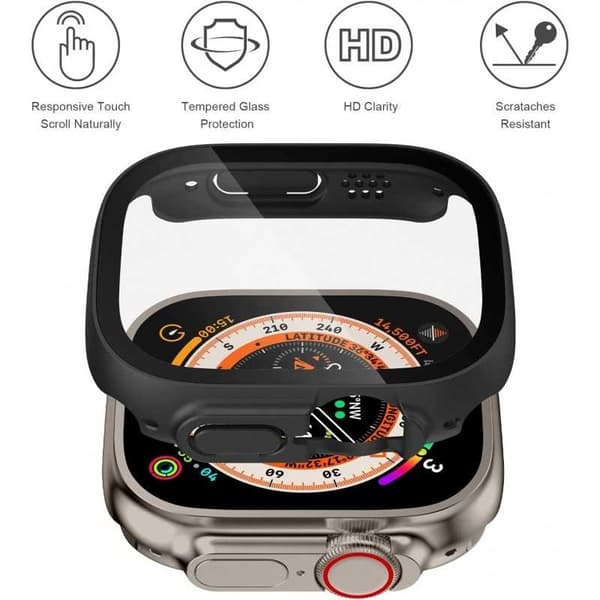 2-PACK Apple Watch Ultra 1/2 (49mm) Stötdämpande Skal 9H Härdat Glas 2in1