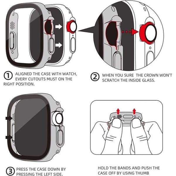 2-PACK Apple Watch Ultra 1/2 (49mm) Stötdämpande Skal 9H Härdat Glas 2in1