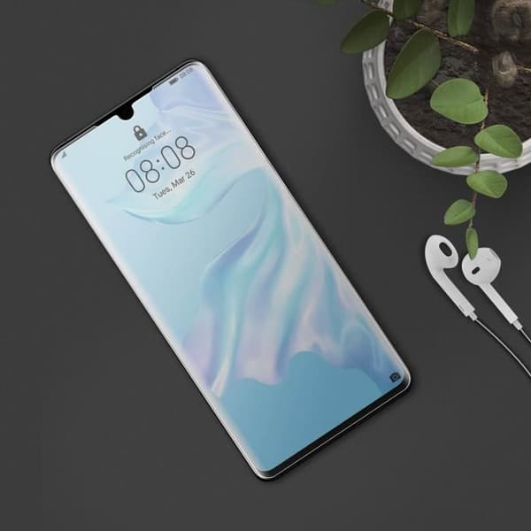 Huawei P30 Ultrasonic Flexibelt Latex Skärmskydd Transparent Vit