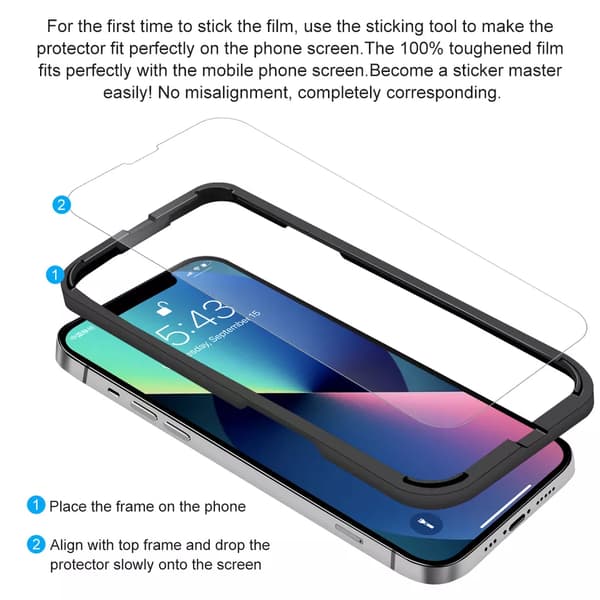 2 KPL- iPhone 14 (6.1¨) Läpinäkyvä Näytönsuoja  asennuskehyksellä