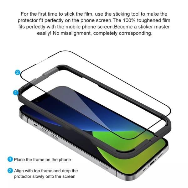 2-PAK- iPhone 13 PROMAX(6,7 tommer) Gennemsigtig skærmbeskytter Monteringsramme