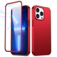 Joyroom 360 täyskotelokotelo iPhone 13 Pro Maxille takana ja edessä + karkaistu lasi punainen
