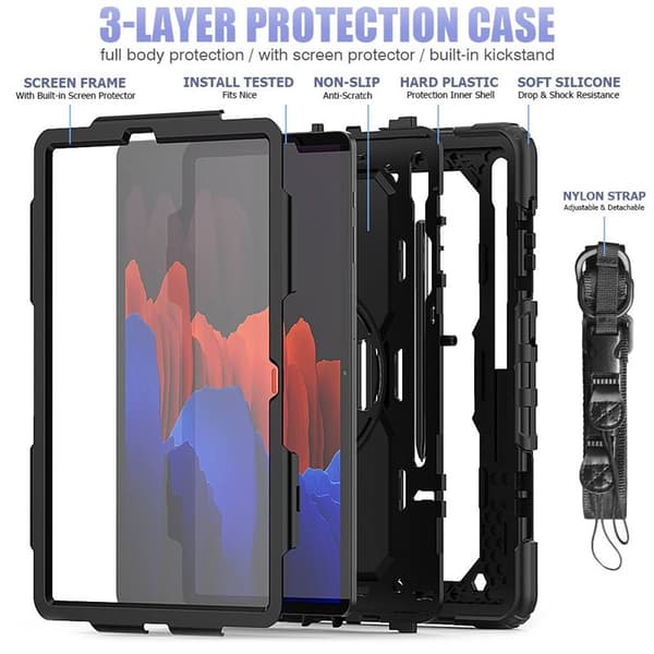 Hybrid cover med skulderrem Samsung Galaxy Tab S7 Plus - Sort