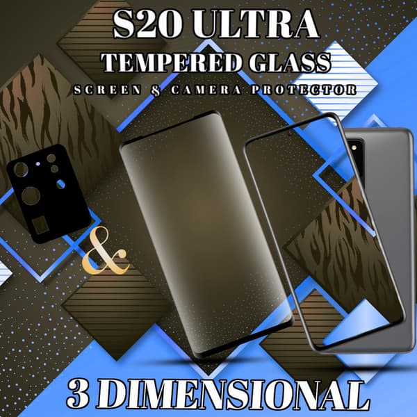 1-Pack Samsung S20 Ultra Skärmskydd & 1-Pack linsskydd - Härdat Glas 9H - Super kvalitet 3D