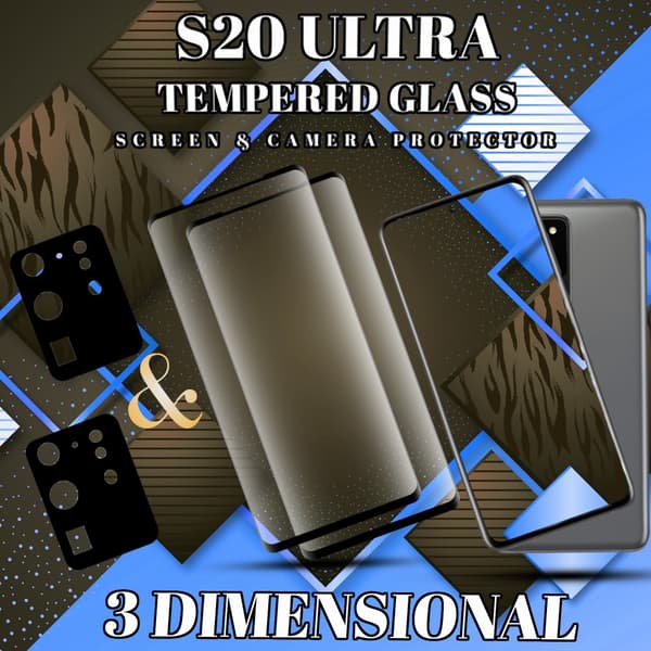 2-Pack Samsung S20 Ultra Skärmskydd & 2-Pack linsskydd - Härdat Glas 9H - Super kvalitet 3D