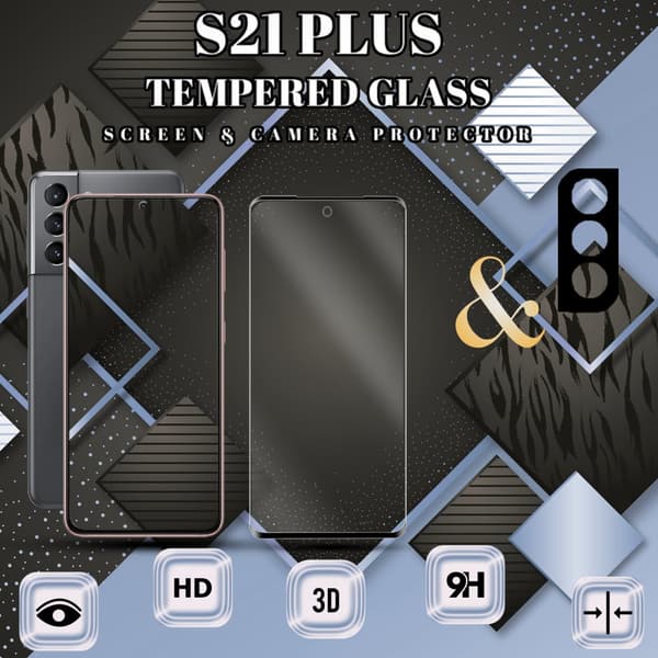 1-Pack Samsung S21 Plus Skärmskydd & 1-Pack linsskydd - Härdat Glas 9H - Super kvalitet 3D