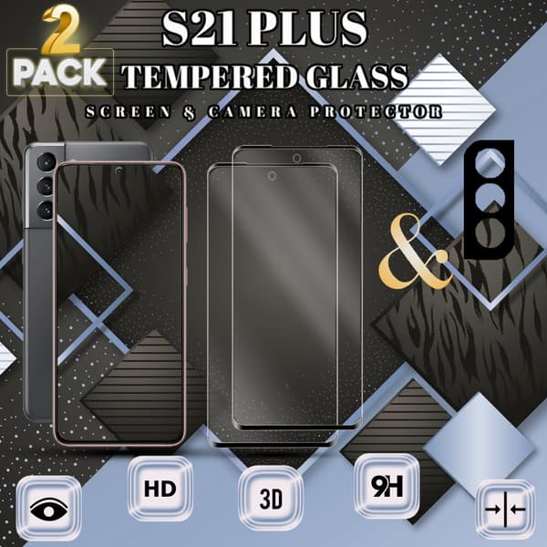 2-Pack Samsung S21 Plus Skärmskydd & 1-Pack linsskydd - Härdat Glas 9H - Super kvalitet 3D