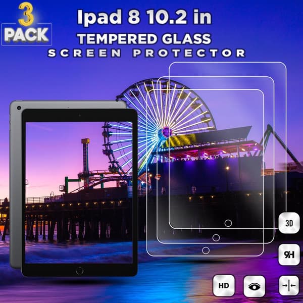 3-Pack Apple Ipad 8 (10.2 Inch) - Härdat glas 9H - Super Kvalitet Skärmskydd