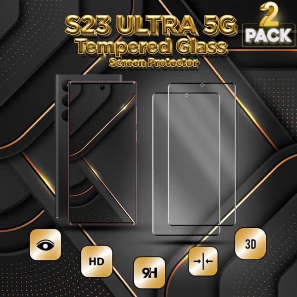 2-Pack Samsung S23 Ultra 5G - 9H Härdat Glass - 3D Super Kvalitet Skärmskydd