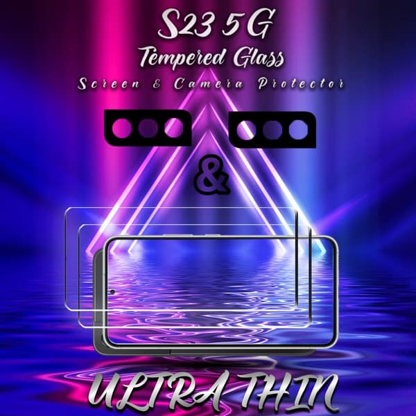 2-Pack Samsung S23 (5G) Skärmskydd & 2-Pack linsskydd - Härdat Glas 9H - Super kvalitet 3D