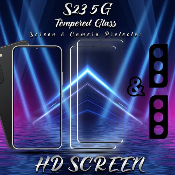 2-Pack Samsung S23 (5G) Skärmskydd & 2-Pack linsskydd - Härdat Glas 9H - Super kvalitet 3D