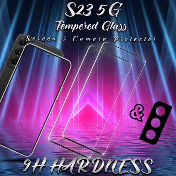 2-Pack Samsung S23 (5G) Skärmskydd & 1-Pack linsskydd - Härdat Glas 9H - Super kvalitet 3D