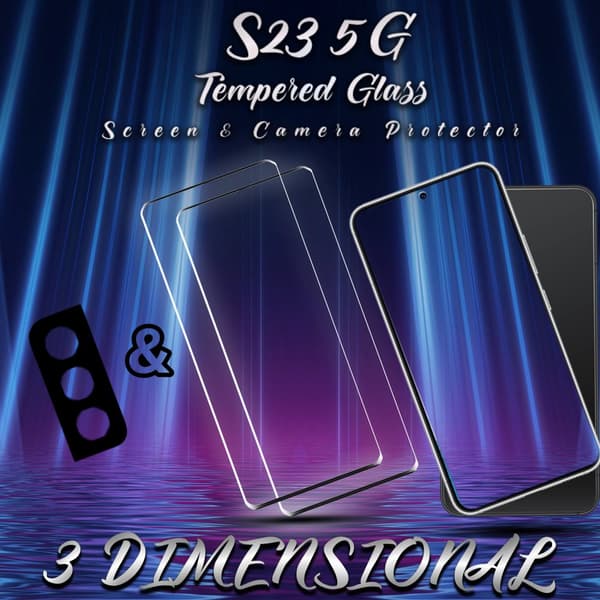 2-Pack Samsung S23 (5G) Skärmskydd & 1-Pack linsskydd - Härdat Glas 9H - Super kvalitet 3D