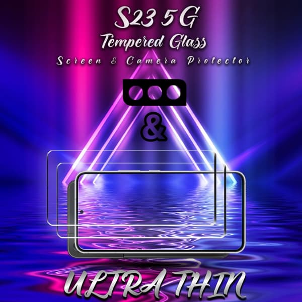 2-Pack Samsung S23 (5G) Skärmskydd & 1-Pack linsskydd - Härdat Glas 9H - Super kvalitet 3D