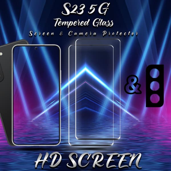 2-Pack Samsung S23 (5G) Skärmskydd & 1-Pack linsskydd - Härdat Glas 9H - Super kvalitet 3D