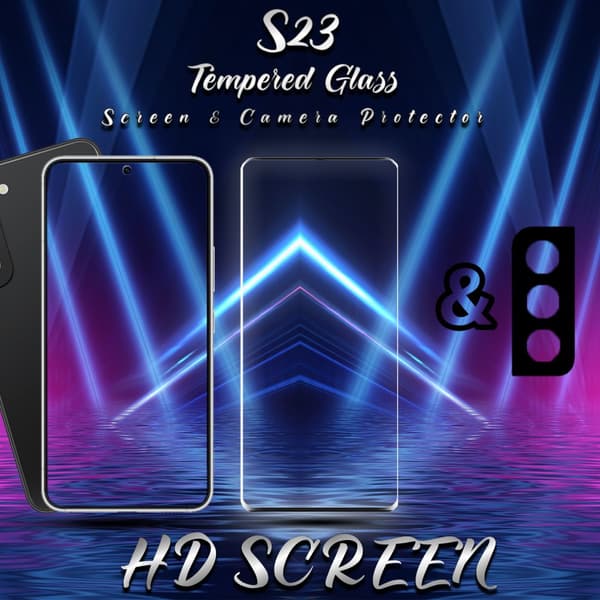 1-Pack Samsung S23 Skärmskydd & 1-Pack linsskydd - Härdat Glas 9H - Super kvalitet 3D