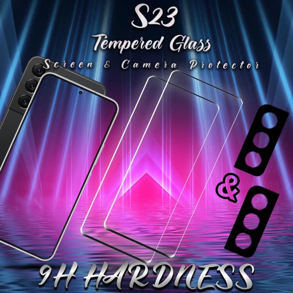 2-Pack Samsung S23 Skärmskydd & 2-Pack linsskydd - Härdat Glas 9H - Super kvalitet 3D