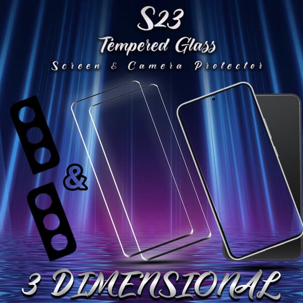 2-Pack Samsung S23 Skärmskydd & 2-Pack linsskydd - Härdat Glas 9H - Super kvalitet 3D