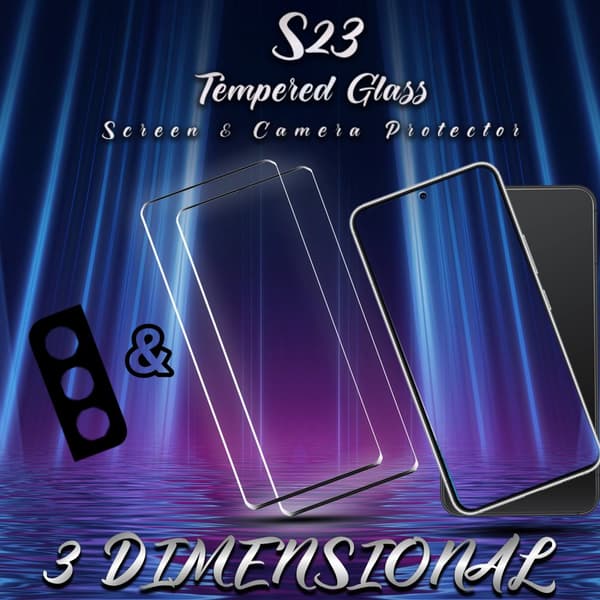 2-Pack Samsung S23 Skärmskydd & 1-Pack linsskydd - Härdat Glas 9H - Super kvalitet 3D