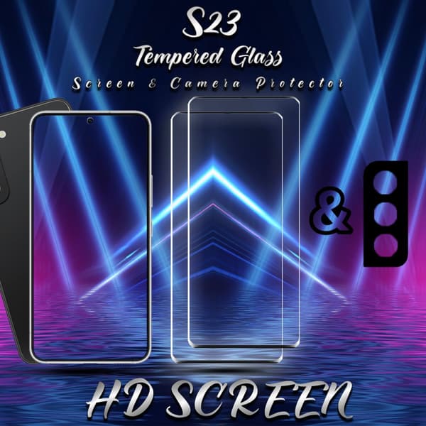 2-Pack Samsung S23 Skärmskydd & 1-Pack linsskydd - Härdat Glas 9H - Super kvalitet 3D