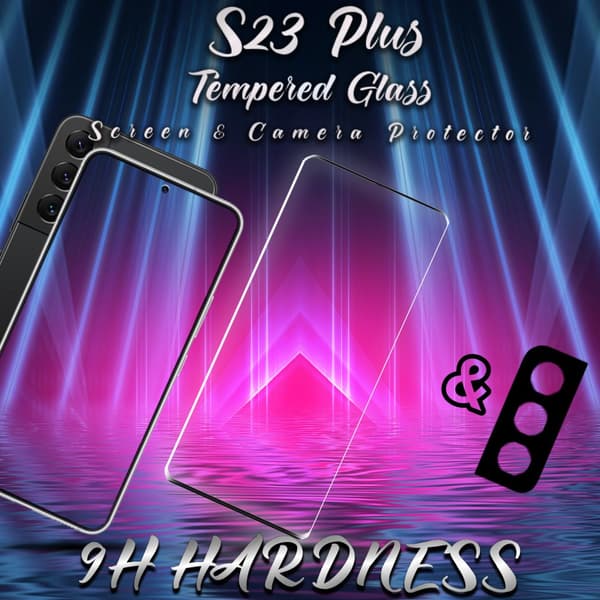 1-Pack Samsung S23 PLUS Skärmskydd & 1-Pack linsskydd - Härdat Glas 9H - Super kvalitet 3D