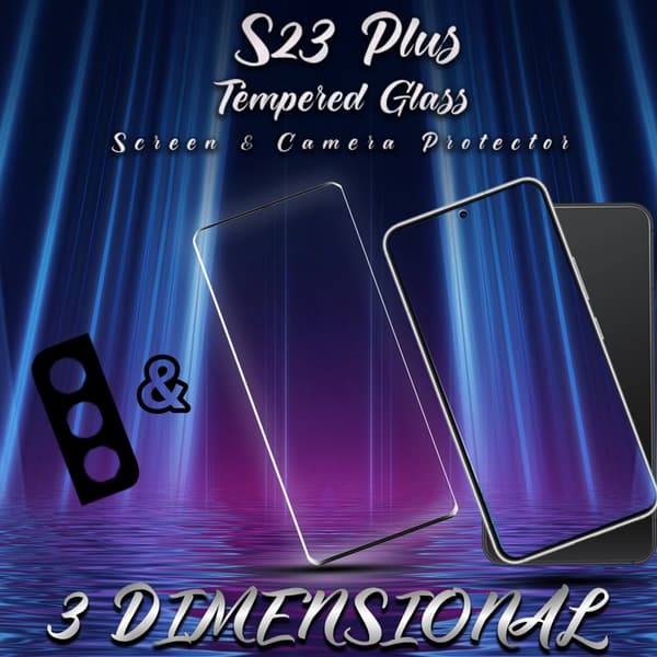 1-Pack Samsung S23 PLUS Skärmskydd & 1-Pack linsskydd - Härdat Glas 9H - Super kvalitet 3D