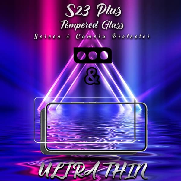 1-Pack Samsung S23 PLUS Skärmskydd & 1-Pack linsskydd - Härdat Glas 9H - Super kvalitet 3D