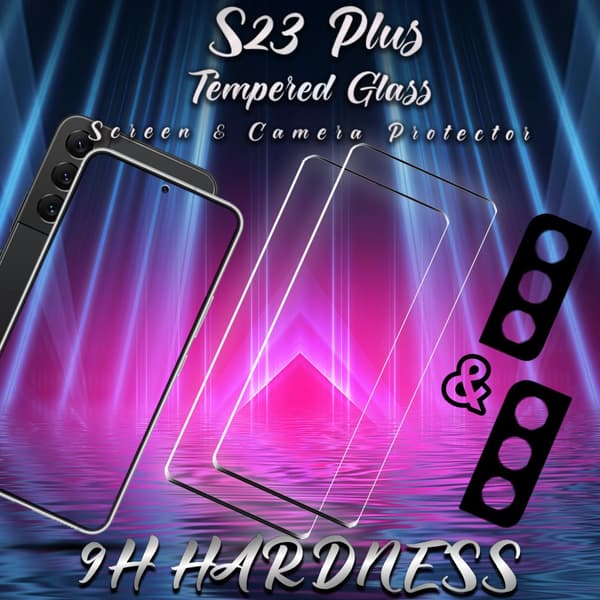 2-Pack Samsung S23 Plus Skärmskydd & 2-Pack linsskydd - Härdat Glas 9H - Super kvalitet 3D