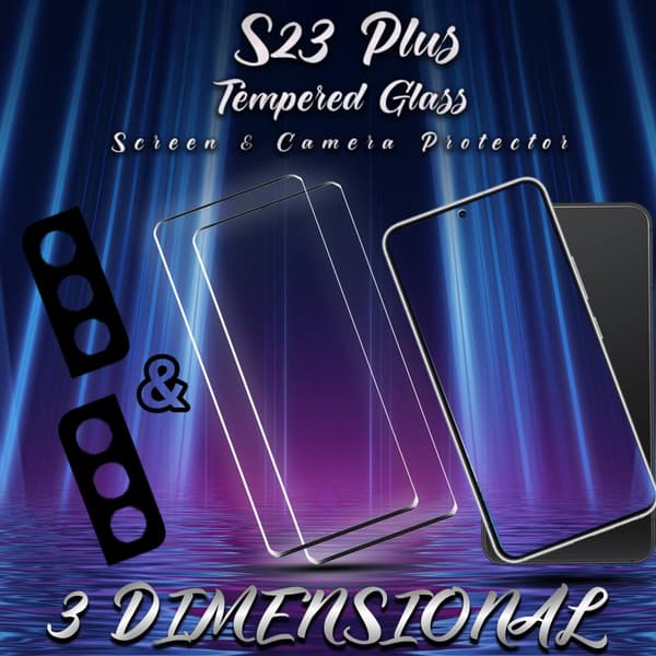 2-Pack Samsung S23 Plus Skärmskydd & 2-Pack linsskydd - Härdat Glas 9H - Super kvalitet 3D