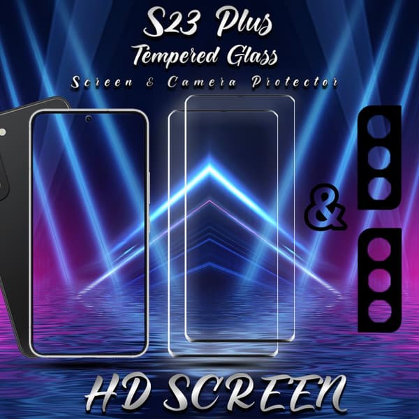 2-Pack Samsung S23 Plus Skärmskydd & 2-Pack linsskydd - Härdat Glas 9H - Super kvalitet 3D