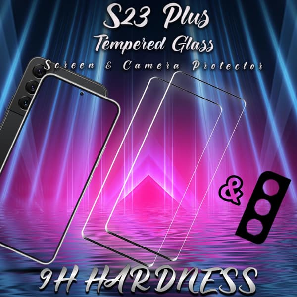 2-Pack Samsung S23 Plus Skärmskydd & 1-Pack linsskydd - Härdat Glas 9H - Super kvalitet 3D