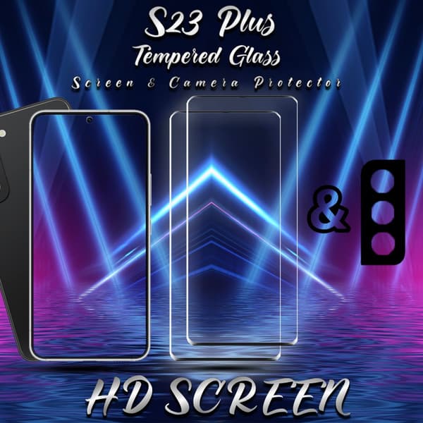 2-Pack Samsung S23 Plus Skärmskydd & 1-Pack linsskydd - Härdat Glas 9H - Super kvalitet 3D