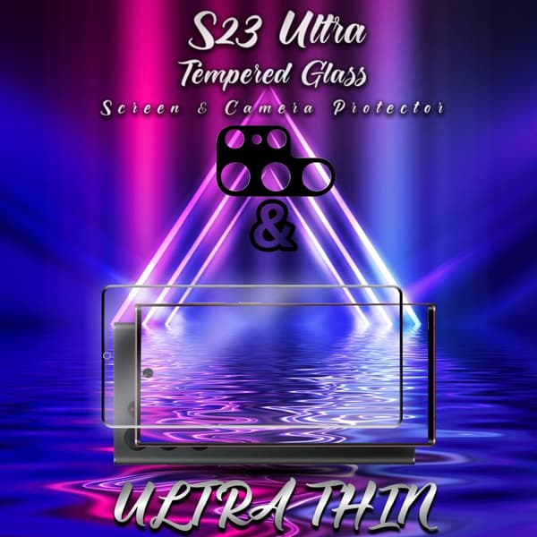 1-Pack Samsung S23 Ultra Skärmskydd & 1-Pack linsskydd - Härdat Glas 9H - Super kvalitet 3D