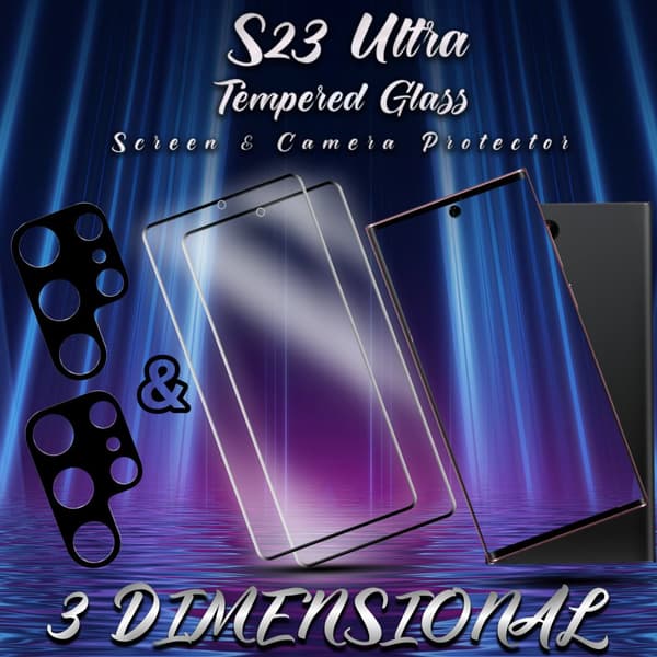 2-Pack Samsung S23 Ultra Skärmskydd & 2-Pack linsskydd - Härdat Glas 9H - Super kvalitet 3D