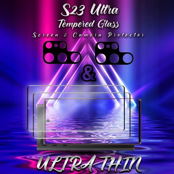 2-Pack Samsung S23 Ultra Skärmskydd & 2-Pack linsskydd - Härdat Glas 9H - Super kvalitet 3D