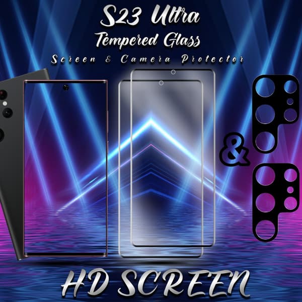 2-Pack Samsung S23 Ultra Skärmskydd & 2-Pack linsskydd - Härdat Glas 9H - Super kvalitet 3D