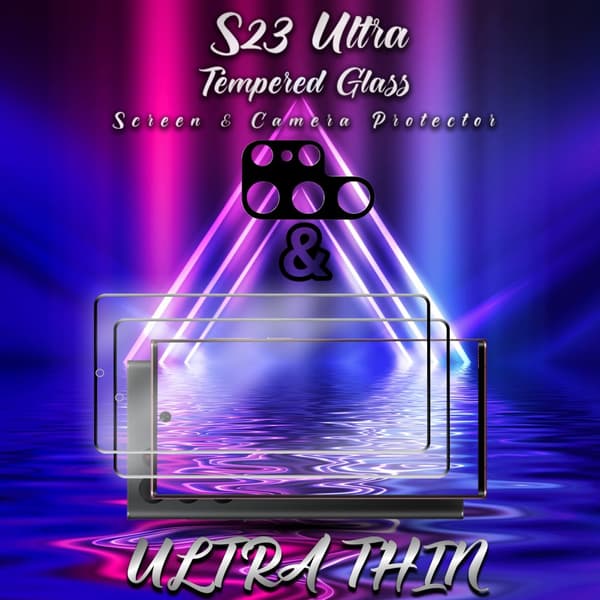 2-Pack Samsung S23 Ultra Skärmskydd & 1-Pack linsskydd - Härdat Glas 9H - Super kvalitet 3D