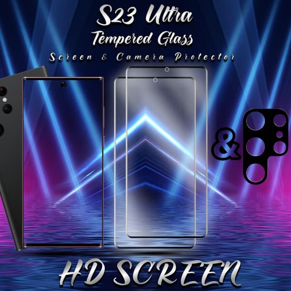 2-Pack Samsung S23 Ultra Skärmskydd & 1-Pack linsskydd - Härdat Glas 9H - Super kvalitet 3D