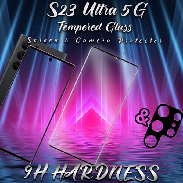 1-Pack Samsung S23 Ultra (5G) Skärmskydd & 1-Pack linsskydd - Härdat Glas 9H - Super kvalitet 3D