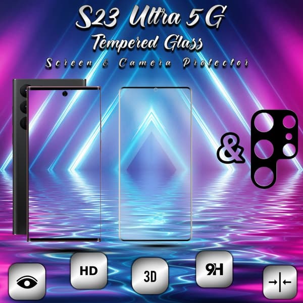 1-Pack Samsung S23 Ultra (5G) Skärmskydd & 1-Pack linsskydd - Härdat Glas 9H - Super kvalitet 3D