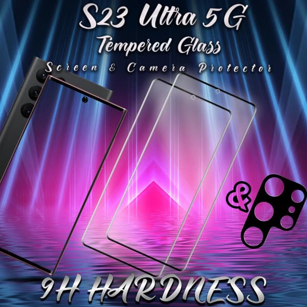 2-Pack Samsung S23 Ultra (5G) Skärmskydd & 1-Pack linsskydd - Härdat Glas 9H - Super kvalitet 3D