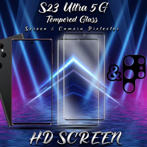 2-Pack Samsung S23 Ultra (5G) Skärmskydd & 1-Pack linsskydd - Härdat Glas 9H - Super kvalitet 3D