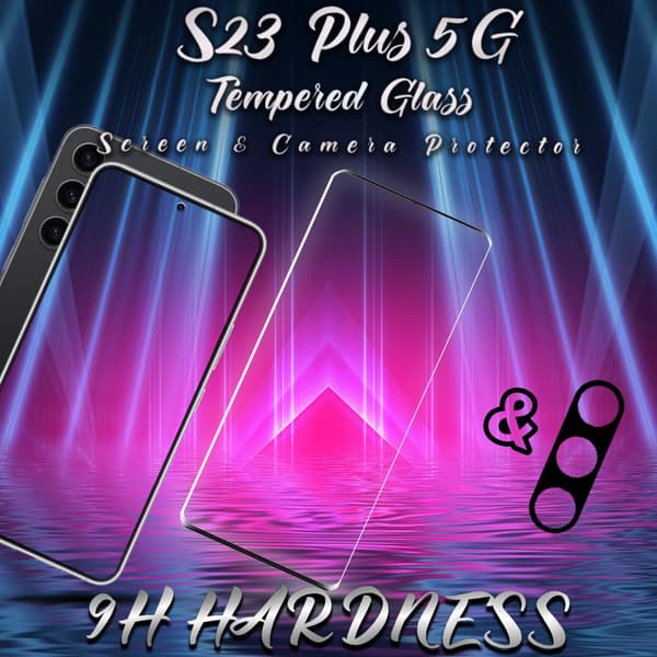 1-Pack Samsung S23 Plus 5G Skärmskydd & 1-Pack linsskydd - Härdat Glas 9H - Super kvalitet 3D