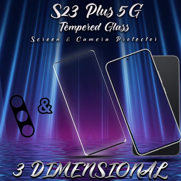 1-Pack Samsung S23 Plus 5G Skärmskydd & 1-Pack linsskydd - Härdat Glas 9H - Super kvalitet 3D