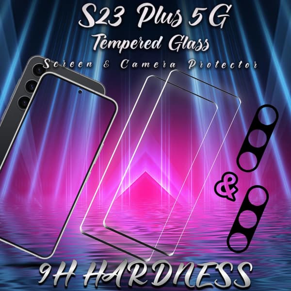 2-Pack Samsung S23 Plus 5G Skärmskydd & 2-Pack linsskydd - Härdat Glas 9H - Super kvalitet 3D